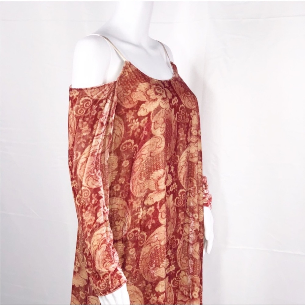 Chaser Vintage Tapestry Velvet Cold Shoulder Hi-Lo Cross Strappy Back Dress SzM - Picture 12 of 14